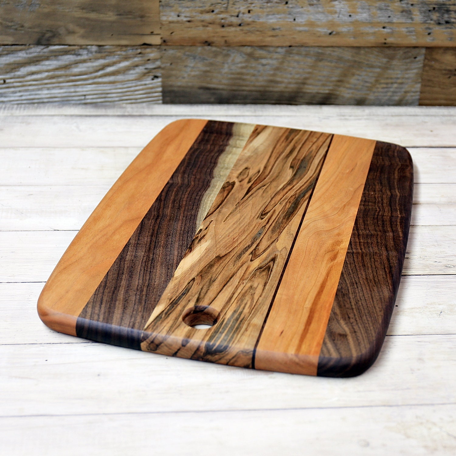 Large Wood Cutting Board, Mixed Woods, Walnut, Cherry & Ambrosia Maple Wood