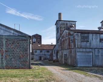Photography, Cow Print, Title: Old Steelhouse Bourbon Distillery Buildings, Photography Print or Canvas Art