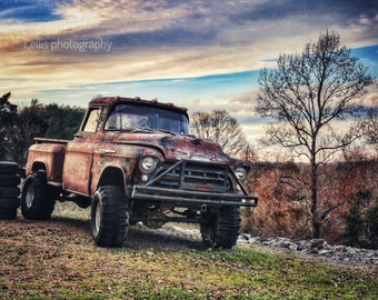 Photography, Old Chevy Truck, Title:  Sun Setting On An Old Chevy Truck, 11 x 14 Inch Photographic Print