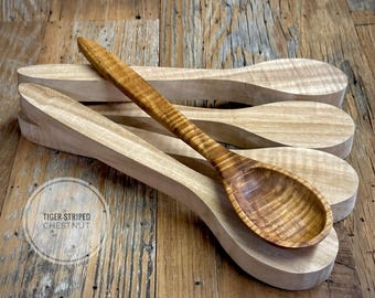 Chestnut Wood Spoon Carving Blanks, Tiger Striped, Air Dried (Set of 4)