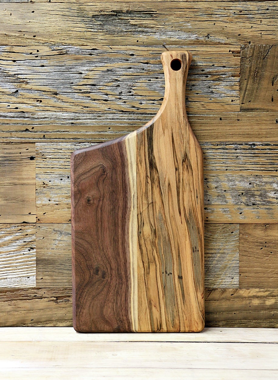 Wooden Cutting Board, Walnut, Ambrosia Maple, Offset Handle