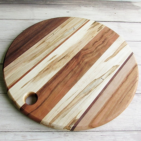 Wooden Cutting Board, Round, Walnut, Cherry, Ambrosia Maple, Rustic Look
