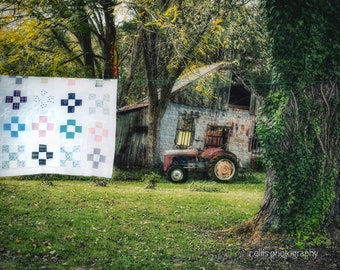 Photography, Antique Tractor, Massey Ferguson, Title: The Quilt, Tractor And Jasper Gadberry General Store, Photography Print or Canvas Art