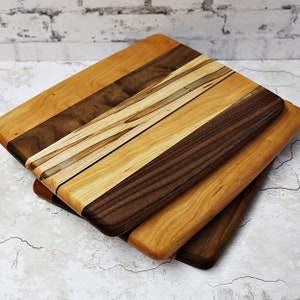 Wood Cutting Board, Random Layout, Walnut, Cherry & Ambrosia Maple Wood