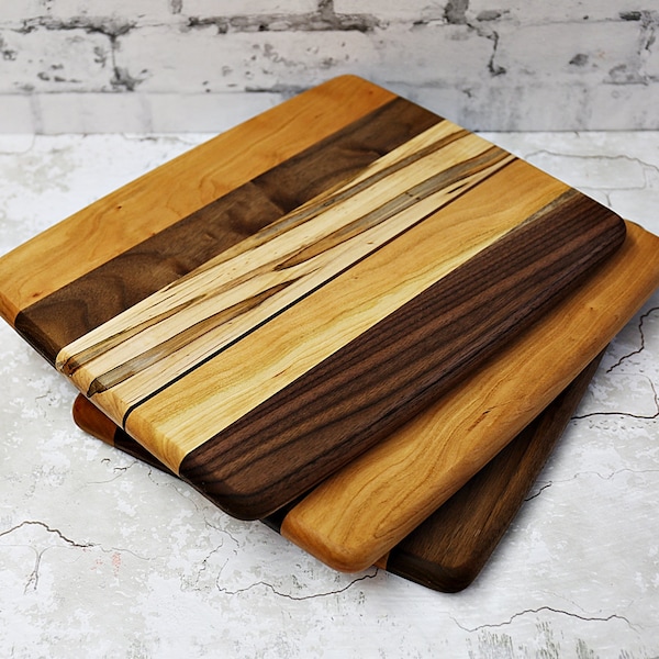 Wood Cutting Board, Random Layout, Walnut, Cherry & Ambrosia Maple Wood