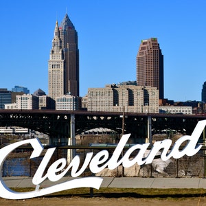 Cleveland Skyline - Key Tower, Terminal Tower, BP Building & Cleveland Sign