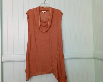 SALE Kleen Asymmetrical Cowl Neck Linen Tunic Blouse Sz XS Rusty Brown