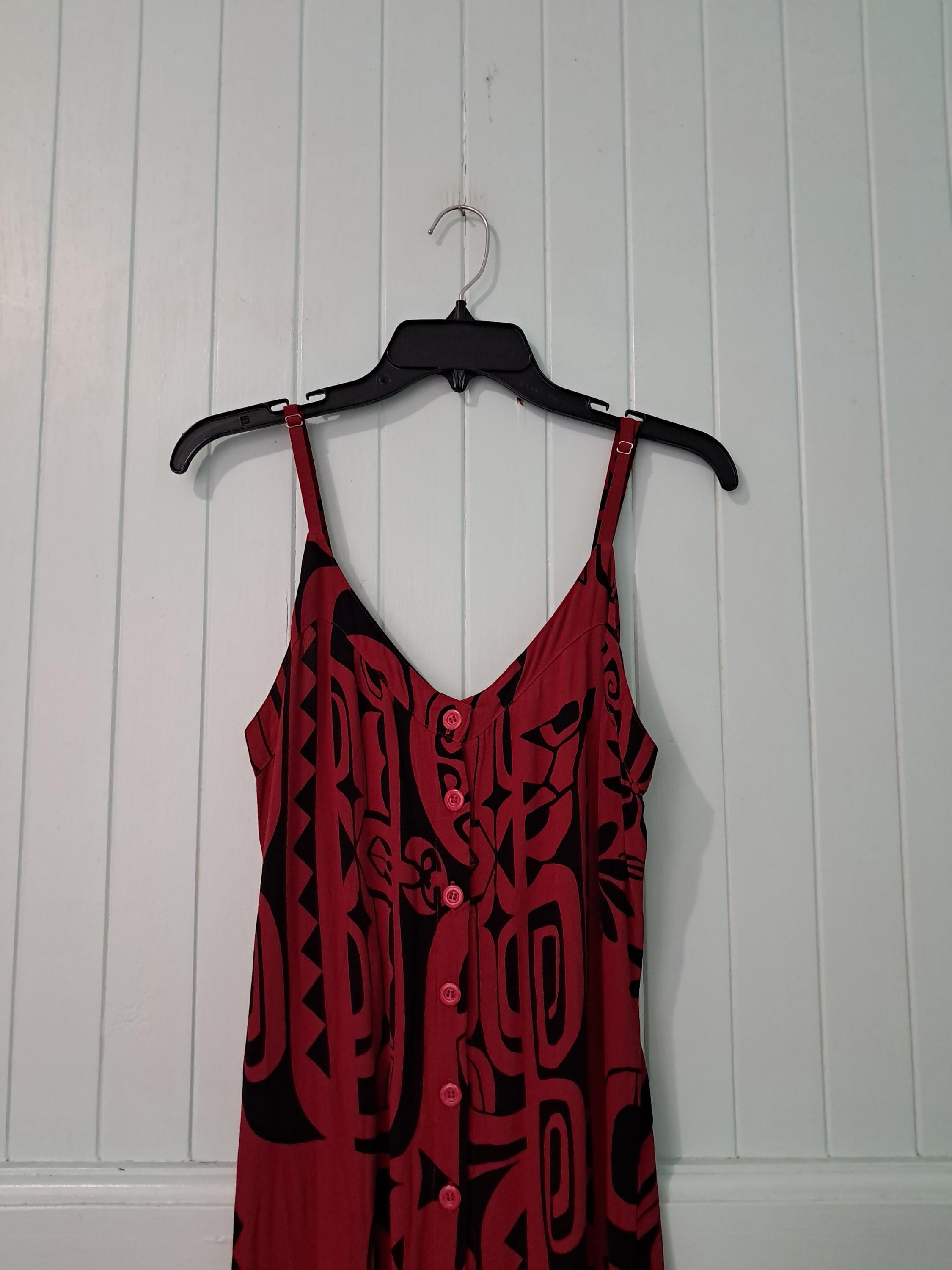 Wahine Toa Vintage Hawaiian Aloha Midi Dress Sz M Rayon Button-up