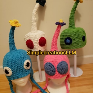 Pikmin Hat, Pikmin Crochet Hat, Crochet hat, Pikmin, Ice Pikmin, Pink, Gray, Made to Order