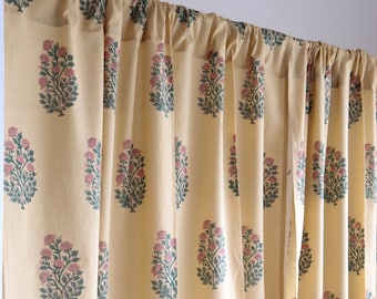 Beige block print curtains - Indian Block print curtains - Cotton voile curtains - Bohemian curtains- Window curtains- long door panel