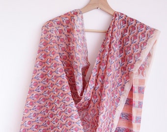 Cotton Silk Block print Scarf - Chanderi silk block print Dupatta - Extra long shawl wrap for women - Pink