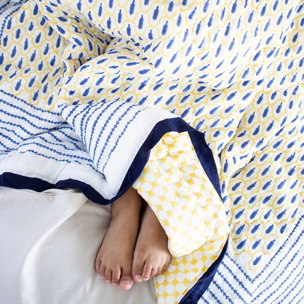 Boho comforter - Queen quilt for sale - Kantha quilt queen - Jaipur quilt - comforter set queen - quilted bedspread - yellow comforter