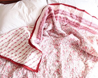 Block print quilt - Twin quilt for sale - Modern Bedspread - lightweight comforter - Kantha Quilt - Bird print bedspread - Cotton Bedspread