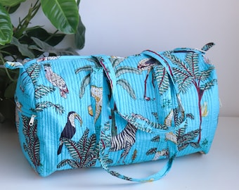 Boho safari Weekender bag - Weekender bag women - Animal print overnight bag - quilted bag - Beach bag with zipper - Duffel bag - Turquoise