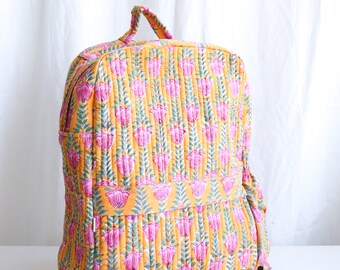 Yellow Boho Backpack for women - Stylish beach bag - Block print quilted bag - Overnight back pack - Bag back for women - Yellow backpack