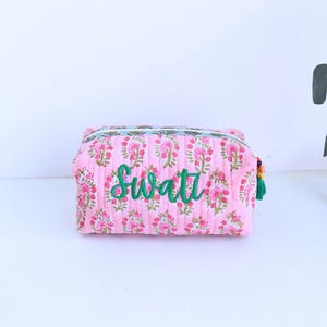 Personalized Quilted Cosmetic Bag – Block Print Toiletry Pouch image 8