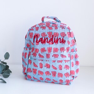 Sac à dos personnalisé pour tout-petit - Imprimé éléphants - Cartable pour tout-petit avec nom - Adorable cartable pour enfants - Cartable coloré - Rose