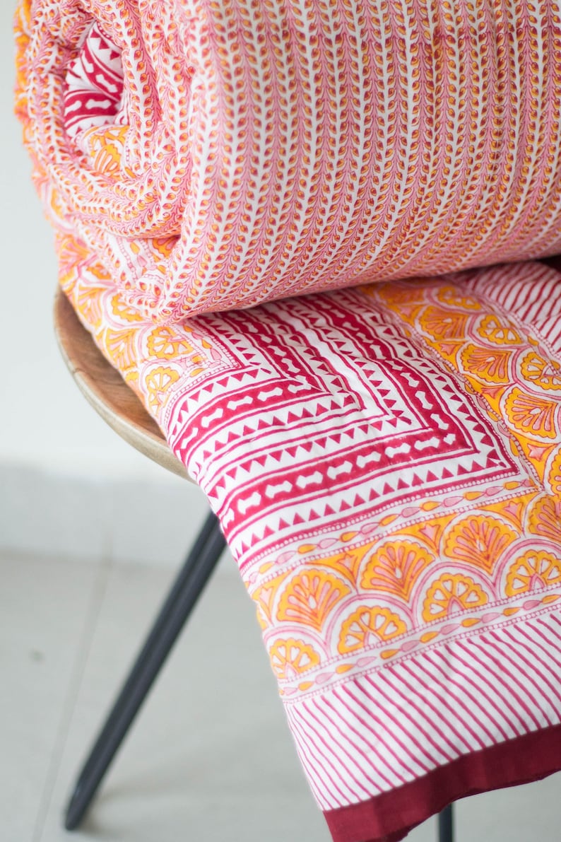 Block print quilt/Twin quilt/Block print fabric/Colchas/cotton Etsy