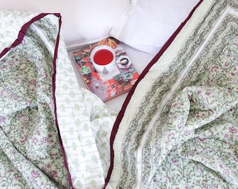 Block print quilt - Queen quilt for sale - Modern Bedspread - lightweight comforter - Kantha Quilt - Bird print bedspread - Cotton Bedspread