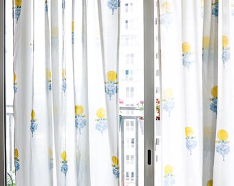 Marigold Block Print Sheer Curtains - Bohemian Voile, Set of 2