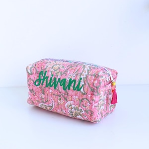 Personalized Quilted Cosmetic Bag – Block Print Toiletry Pouch image 6
