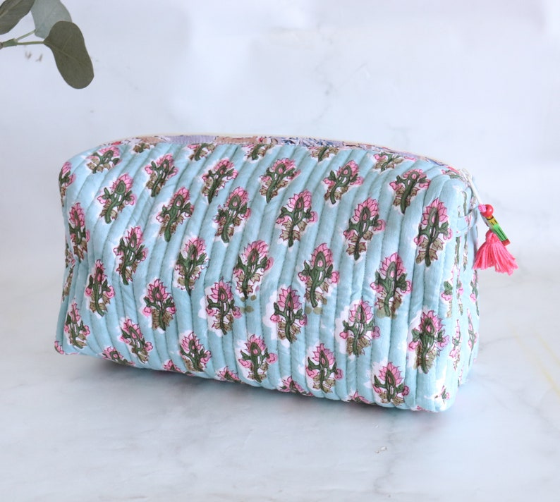 Buy Quilted makeup bags in bulk lots Block print bags Quilted cosmetic pouches Block print Toiletry bag colorful Bulk gifts women image 5