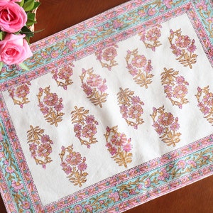 Pink Fabric placemats - Boho placemats - Cotton Canvas placemats - Block print placemats - Floral Wedding placemats - Placemats Set of 6