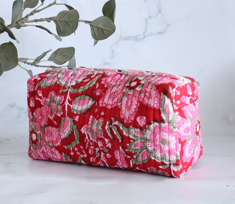 Buy Quilted makeup bags in bulk lots Block print bags Quilted cosmetic pouches Block print Toiletry bag colorful Bulk gifts women image 6