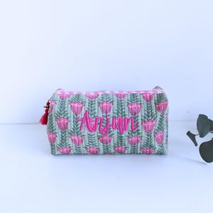 Personalized Quilted Cosmetic Bag – Block Print Toiletry Pouch image 3