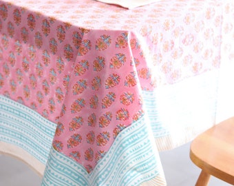 Indian block print table cloth - Pink table cover - Cotton tablecloth - oversized table cloth - Bright table cloth - Thanksgiving tablecloth