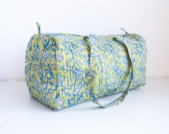 Bolso Boho Weekender - Bolso de fin de semana para mujer - Bolso de noche floral - bolso acolchado - Bolso de playa con cremallera - Bolso de lona - Bolso de lona Boho - Verde