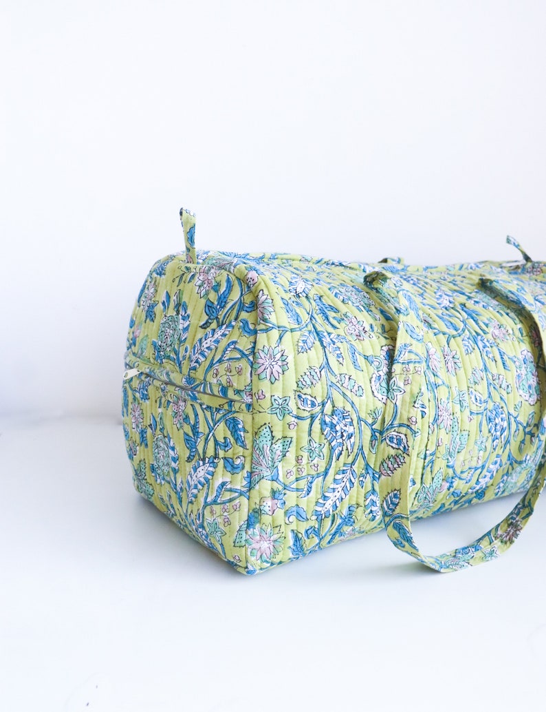 Bolso Boho Weekender Bolso de fin de semana para mujer Bolso de noche floral bolso acolchado Bolso de playa con cremallera Bolso de lona Bolso de lona Boho Verde imagen 2