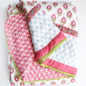 Boho comforter Queen quilt for sale Jaipur quilt Pink Quilt Indian Bedspread Kantha quilt queen Comforter Block print fabric image 4