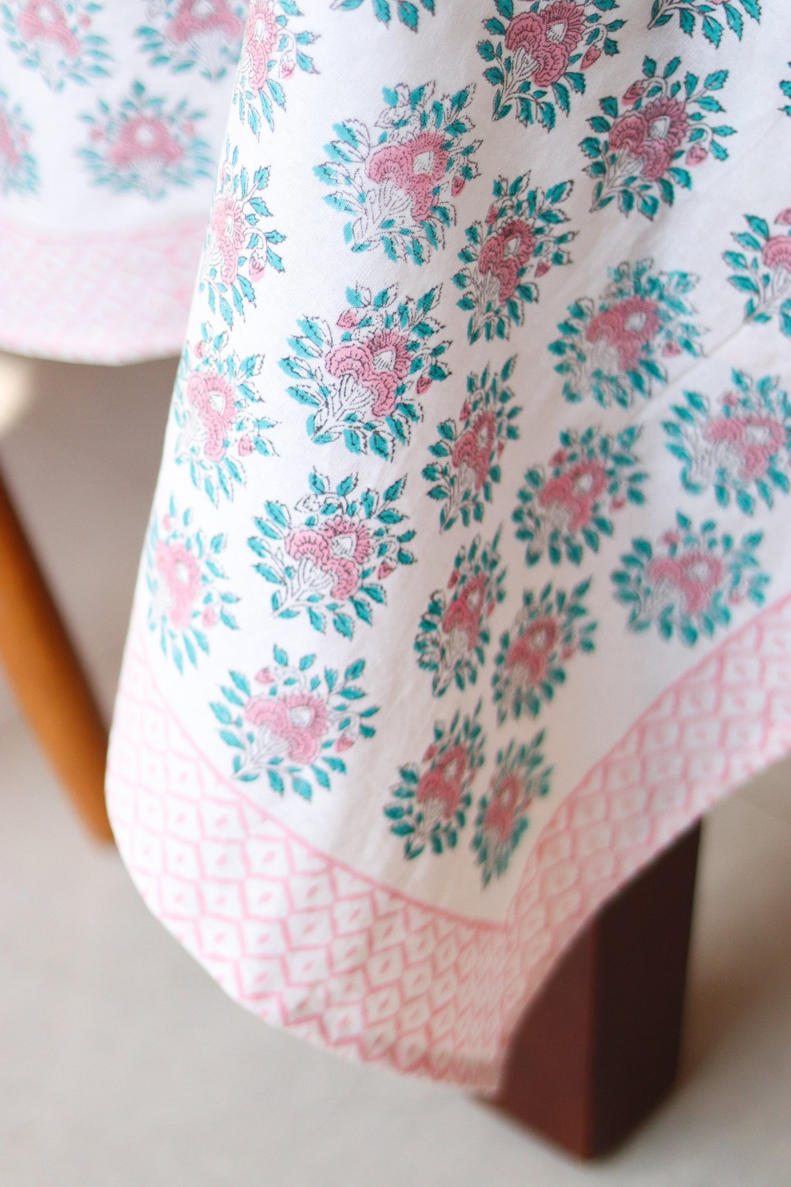 Easter Table Cloth Block Print Tablecloth Pink Tablecloth Etsy