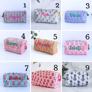 Personalized Quilted Cosmetic Bag – Block Print Toiletry Pouch image 2