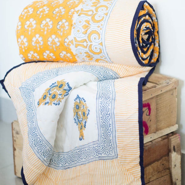 Comforter twin - Jaipur quilt - Block print twin quilt - Indian Kantha quilt - Twin quilt for kids - Handmade quilt - Couvre-lit twin