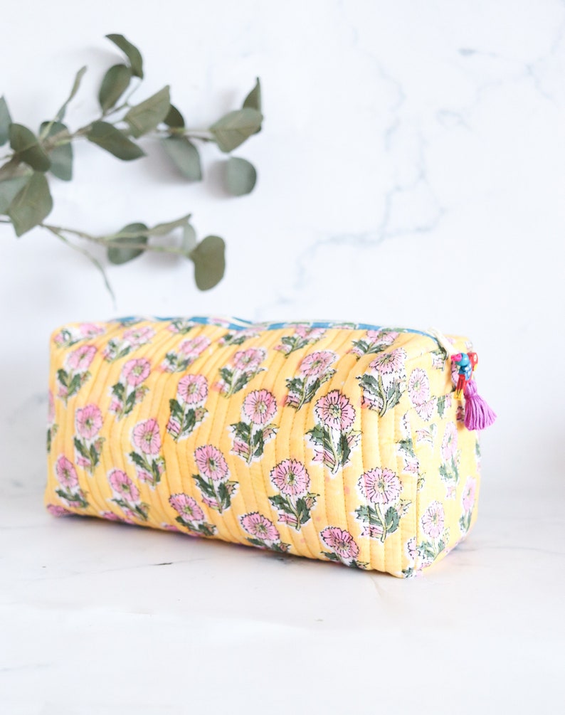 Buy Quilted makeup bags in bulk lots Block print bags Quilted cosmetic pouches Block print Toiletry bag colorful Bulk gifts women image 7