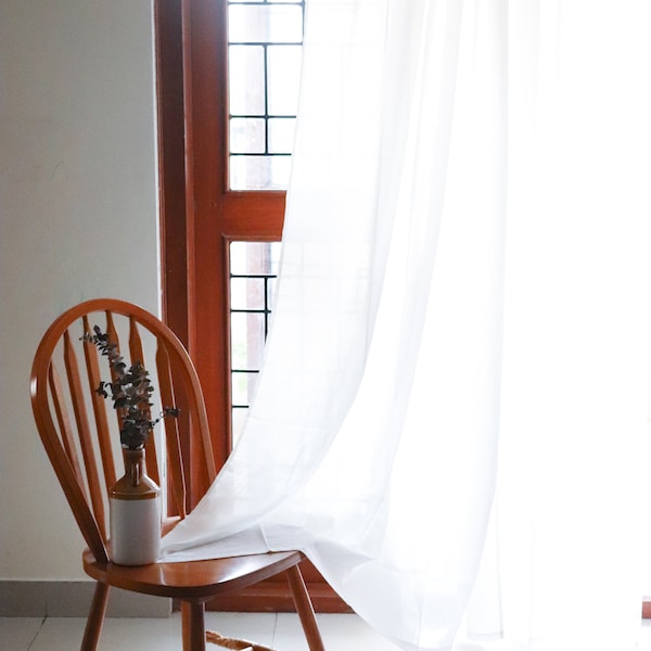 Set of 2 Solid White curtains - Sheer window curtains - Boho curtains - White cotton curtains -  Boho curtains - Modern Window curtains
