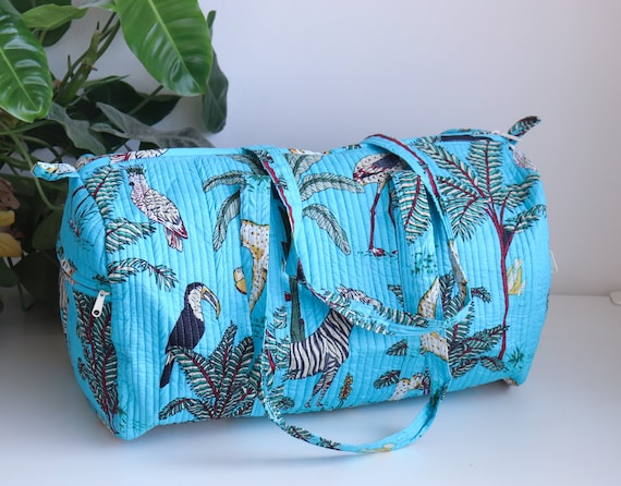 Safari print boho Weekendtas Weekendtas dames Weekendtas gewatteerde tas Strandtas met rits Boho plunjezak Blauw Etsy Nederland