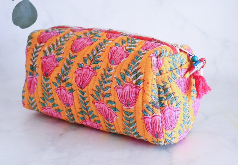 Buy Quilted makeup bags in bulk lots Block print bags Quilted cosmetic pouches Block print Toiletry bag colorful Bulk gifts women image 2