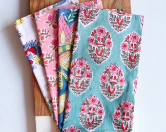 Commande personnalisée pour Marni - lot de 6 serviettes imprimées en bloc - assortiment de serviettes en coton - serviettes de table en tissu - serviettes à fleurs
