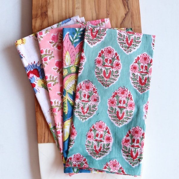 Commande personnalisée pour Marni - lot de 6 serviettes imprimées en bloc - assortiment de serviettes en coton - serviettes de table en tissu - serviettes à fleurs