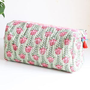 Personalized Quilted Makeup bags Bulk lot Block print cosmetic pouches Block print Make up bags Personalized toiletry bag for women image 3