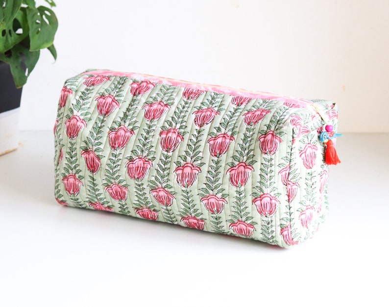 Bulk lot of Quilted cosmetic bag Block print bags Quilted make up bags Block print Toiletry bag colorful Bulk gifts women Pouches image 3