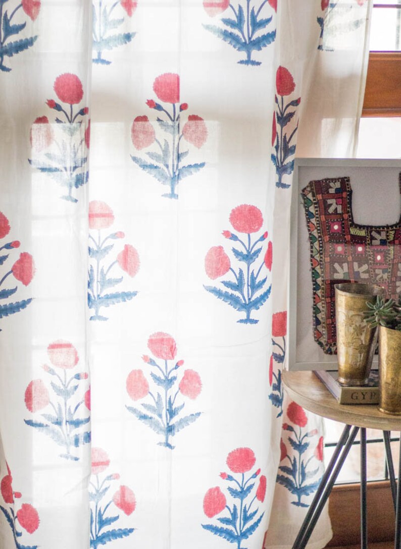 Seconds Pieces For Ruth 2 Block Print Curtain Sheer Etsy