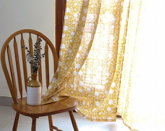 Curtains for living room - Block print curtains - Yellow floral print curtains - Indian curtains - Sheer - Bohemian curtains - Curtains boho