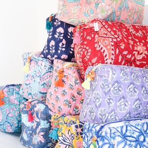 Bulk lot of Large Quilted cosmetic bag - Block print bags - Quilted make up bags - Toiletry bag colorful - Bulk printed cotton bags