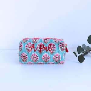 Personalized Quilted Cosmetic Bag – Block Print Toiletry Pouch image 9