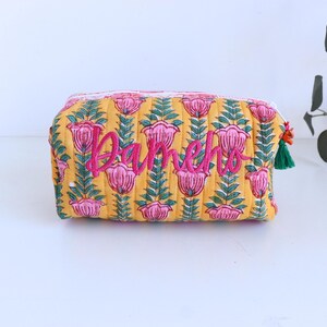 Personalized Quilted Cosmetic Bag – Block Print Toiletry Pouch image 7