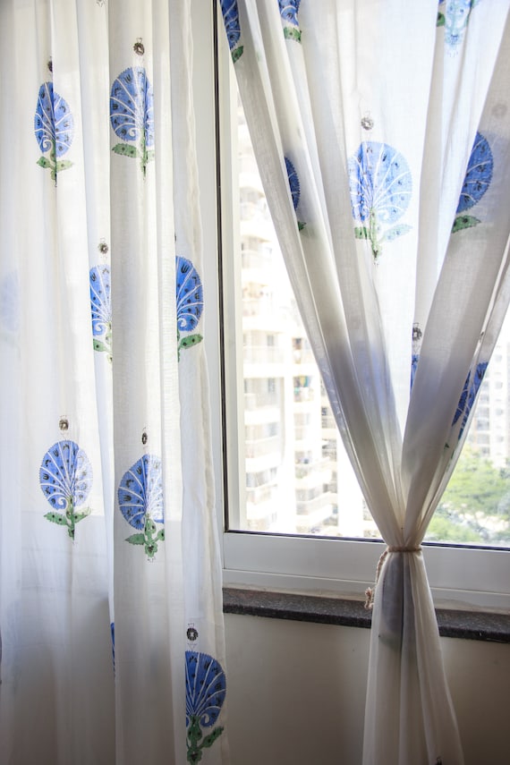 Block Print Curtains Indigo Print Curtains Indian Curtains Sheer